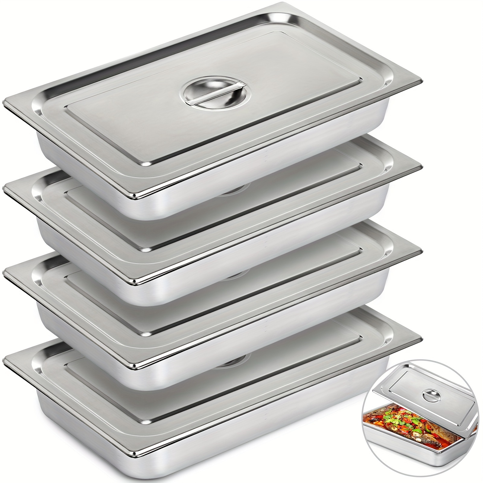 

Vevor 4 Pack Steam Table Pans 20.9 X 12.8 X4 Inch Table Container Stainless Steel Oven Tray Hotel Pans Anti-jam Steam Table Food Pan