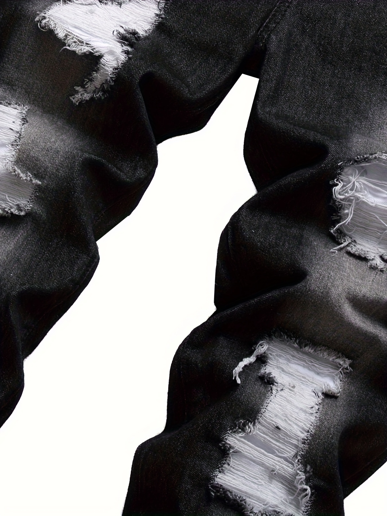 mens black washed denim jeans white patch rips cyber Temu