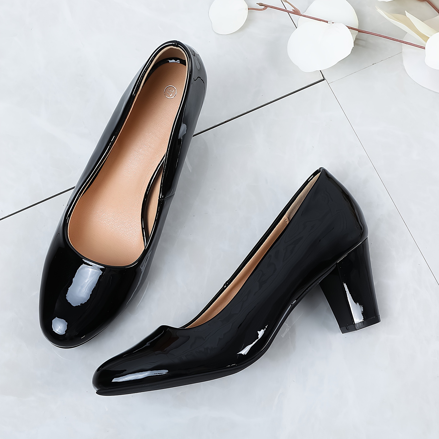 Blockabsatz Schwarze Lack Stilettos Damen Plateau Pumps In Schwarz