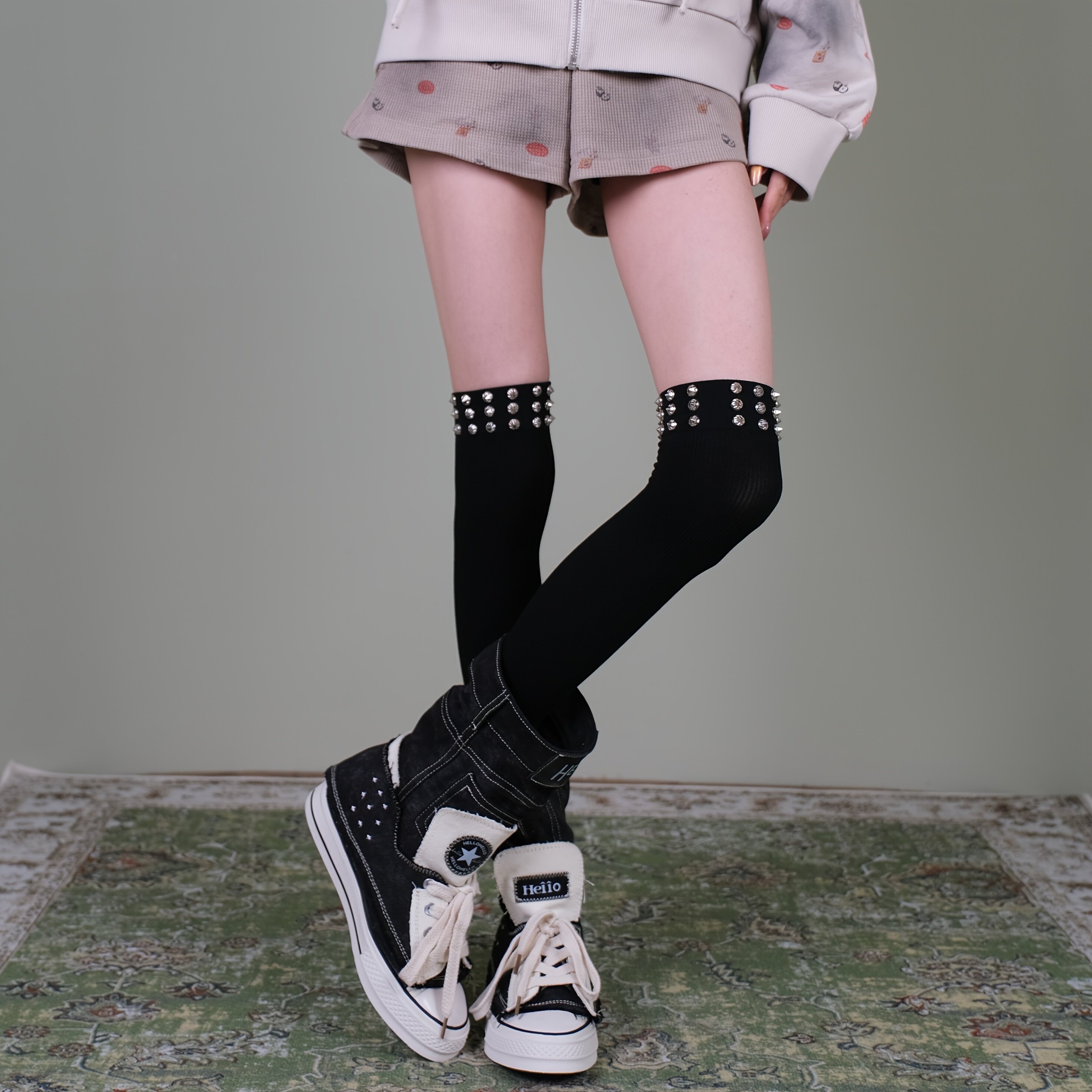 TEMU Women Punk Hollow Out Thigh High Socks, Street Solid Color Long Socks, Dark Gothic Y2k Daily Wear
