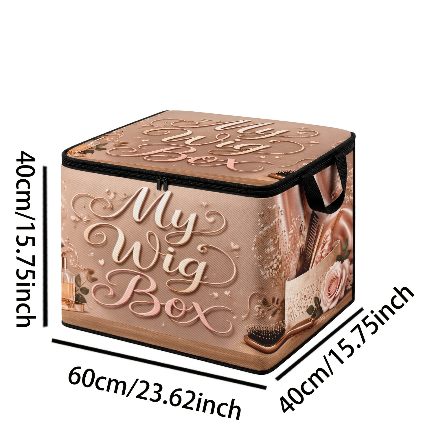 TEMU 1pc My Wig Box Wig Care Themed Soft Fabric Storage Box Large Capacity Handle Reinforced Retro Envelope Folder With Flower Tags And Design
