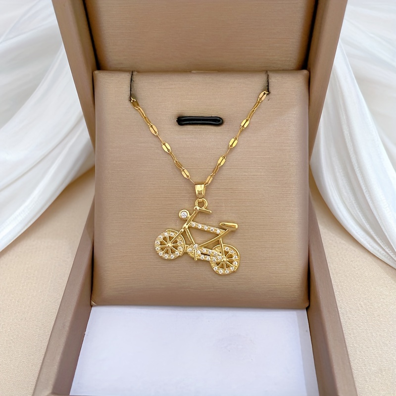 Image of 1pc Western Fashion Trendy Temperament Exquisite Bicycle Pendant Stainless Steel All-match Clavicle Necklace/suitable For Women's Birthday Gift/exquisite Jewelry Accessory For