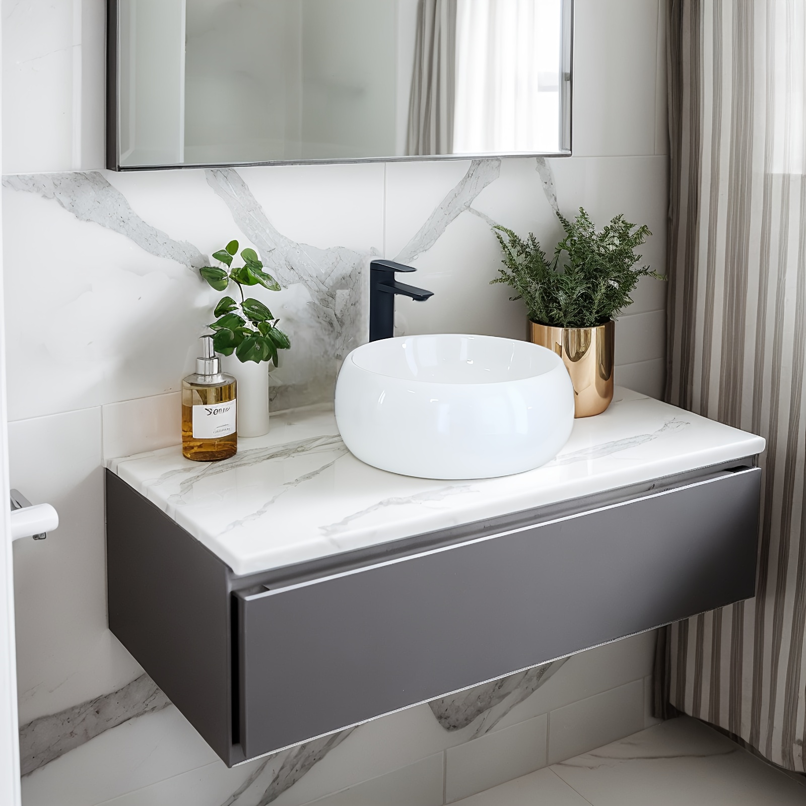 Dia 40cm Small Round Countertop Ceramic Basin, Above-counter Sink Without Taps Hole And Overflow Hole. Countertop Wash Basin For Vanity, 40×40×15.5 Cm, White, Not Pop-up Drain And Taps