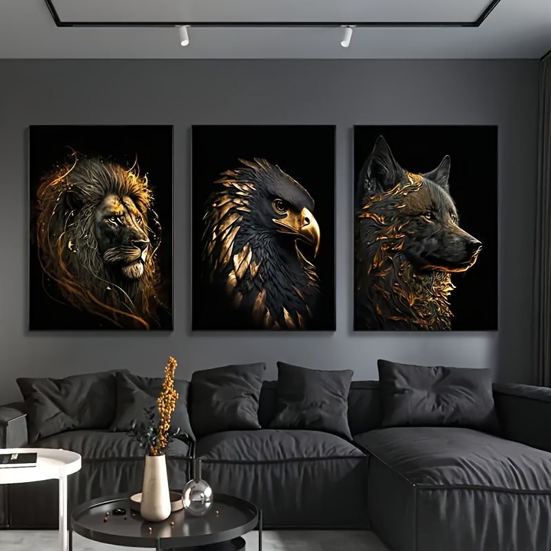 

Canvas Painting, Black And Of Eagle, Tiger, Lion Poster Animal Picture Home Sofa Wall Office Decoration (3 Set Of, No )