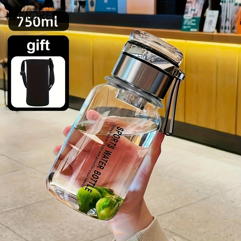 E-shop KEMORELA 750ml/1000ml Großvolumige Glaswasserflasche - Transparent, Auslaufsicher, Tragbares Trinkgefäß für Draußen, Fitnessstudio oder den