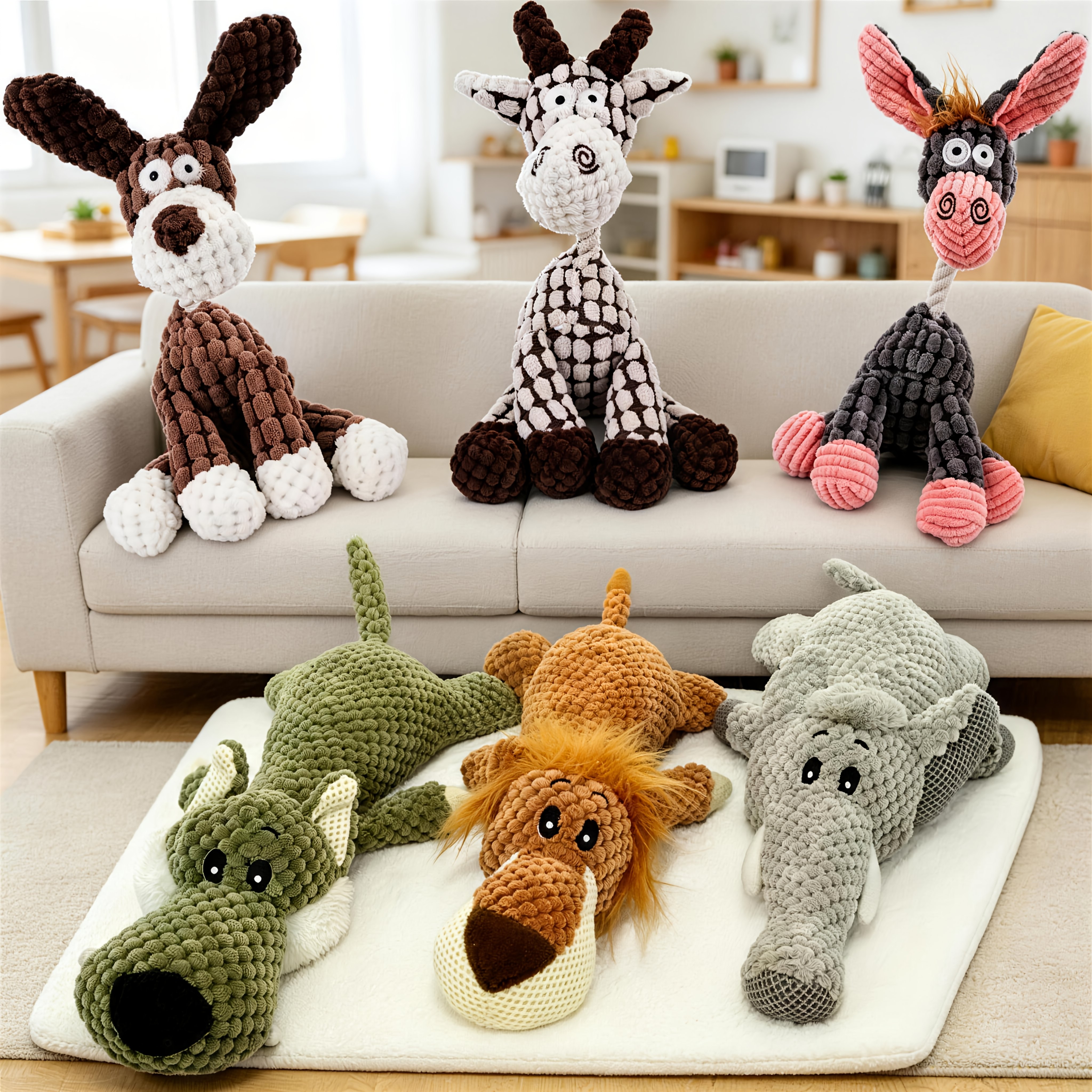 TEMU New 6pcs Magical Cute Animal-shaped Series Pet Chew Squeaky Toys, Plush Interactive Pet Toys, Safe & Durable For Teething & Teeth Cleaning,