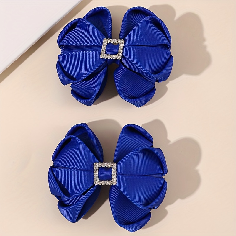 Image of 1 Pair Elegant Rhinestone-embellished Bow Hair Clips With Threaded Fabric Layers, Stylish Hair Accessories For Girls' Daily And Party Outfits