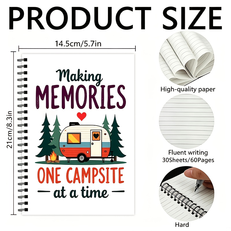 TEMU Autumn Camping-themed Notebook, 60 Blank Pages With 30 Inner Pages, Record Book, Ideal Gift For Back To School And Christmas