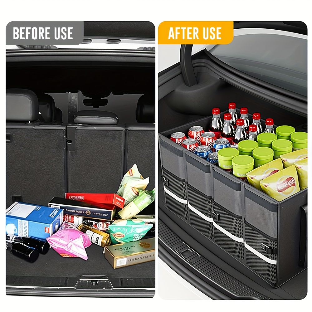 boîte de rangement pour coffre de voiture de 72l, multifonctionnelle, en tissu oxford 1680d, fond antidérapant, avec séparateurs, applicable universellement pour voiture Détails du produit 0