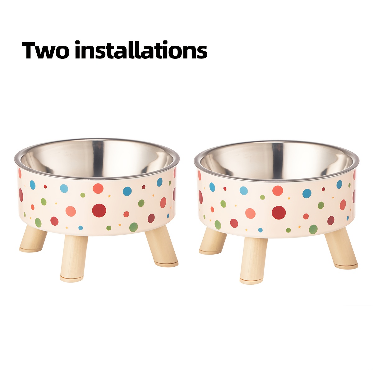 TEMU A Set Of 2 Vibrant Polka Dishes, Fashionable And Chic, Featuring Elevated Neck Support For Cats, Suitable For Feeding, And Collapsible Bowls For Dogs