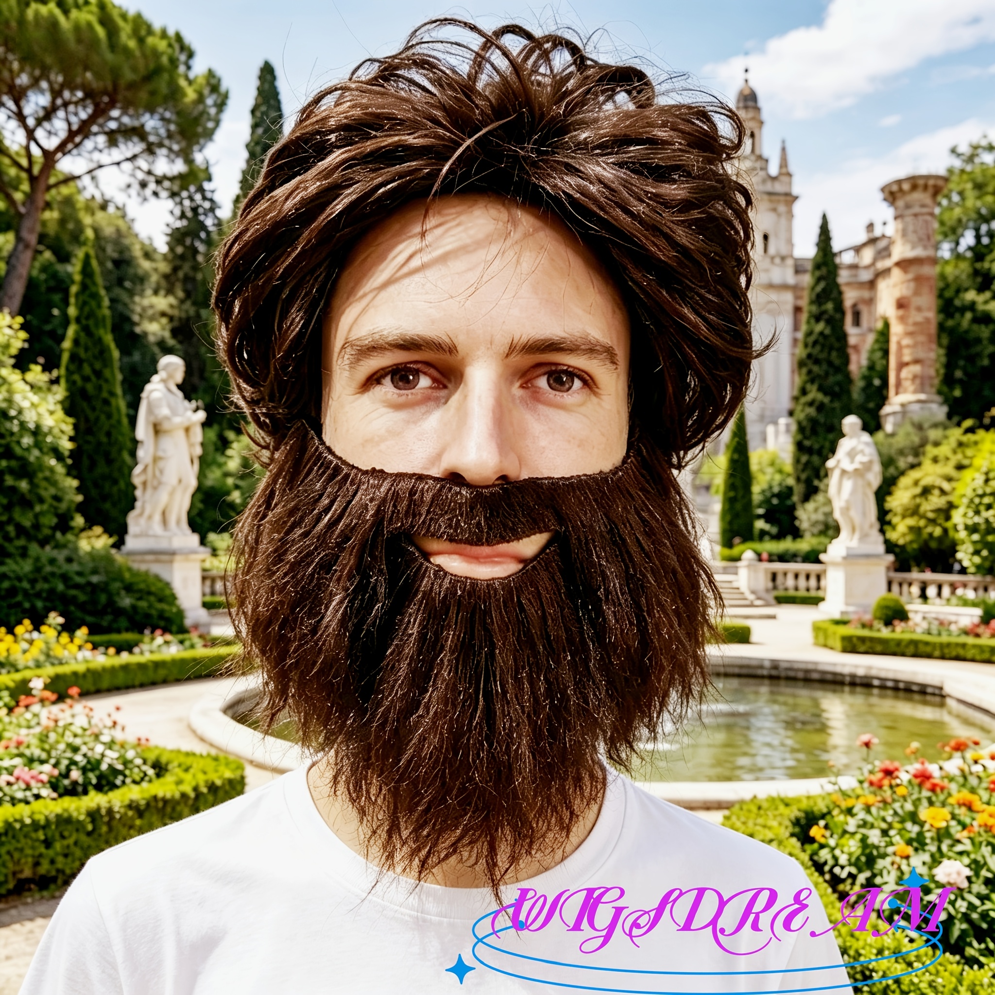 TEMU Perruque à barbe marron foncé, Barbe courte pour homme, Perruque à