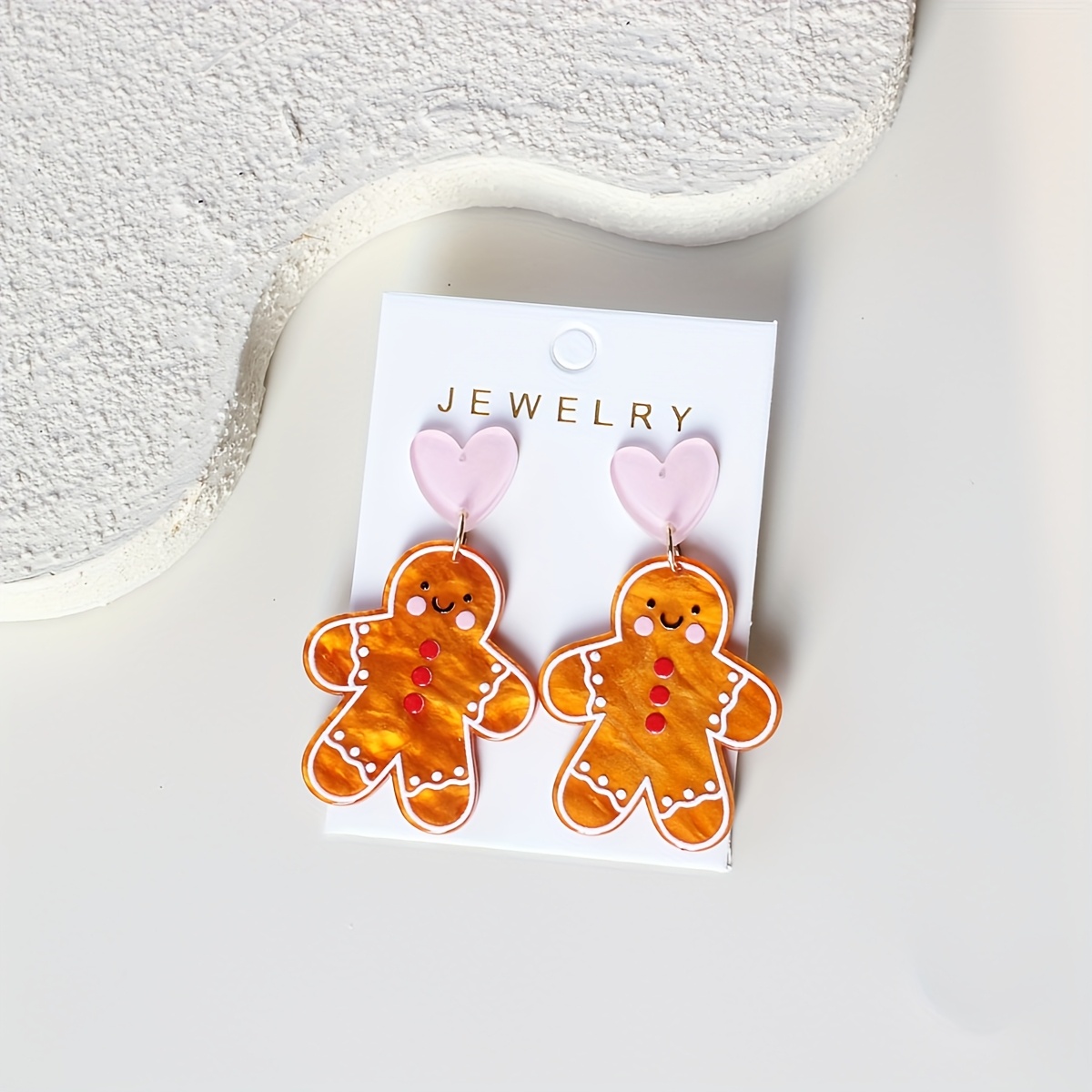 Christmas 1 Pair Gingerbread For Man Ripple Brown Heart Stud Acrylic Women' Earrings, Elegant, Cute, Simple, Versatile, Gift