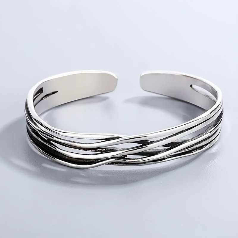 TEMU 1pc Retro Hollow Curved Branch Opening Bracelet - Men's Versatile Cuff Bracelet, Suitable For Daily Vacation Wear
