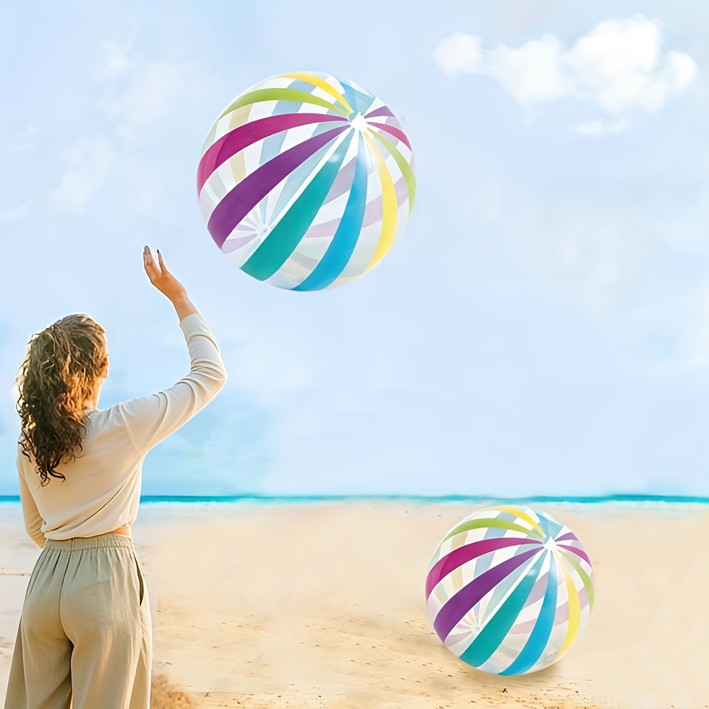 2-pack Colorful Striped Beach Balls, Inflatable Pvc Pool Party Decorations