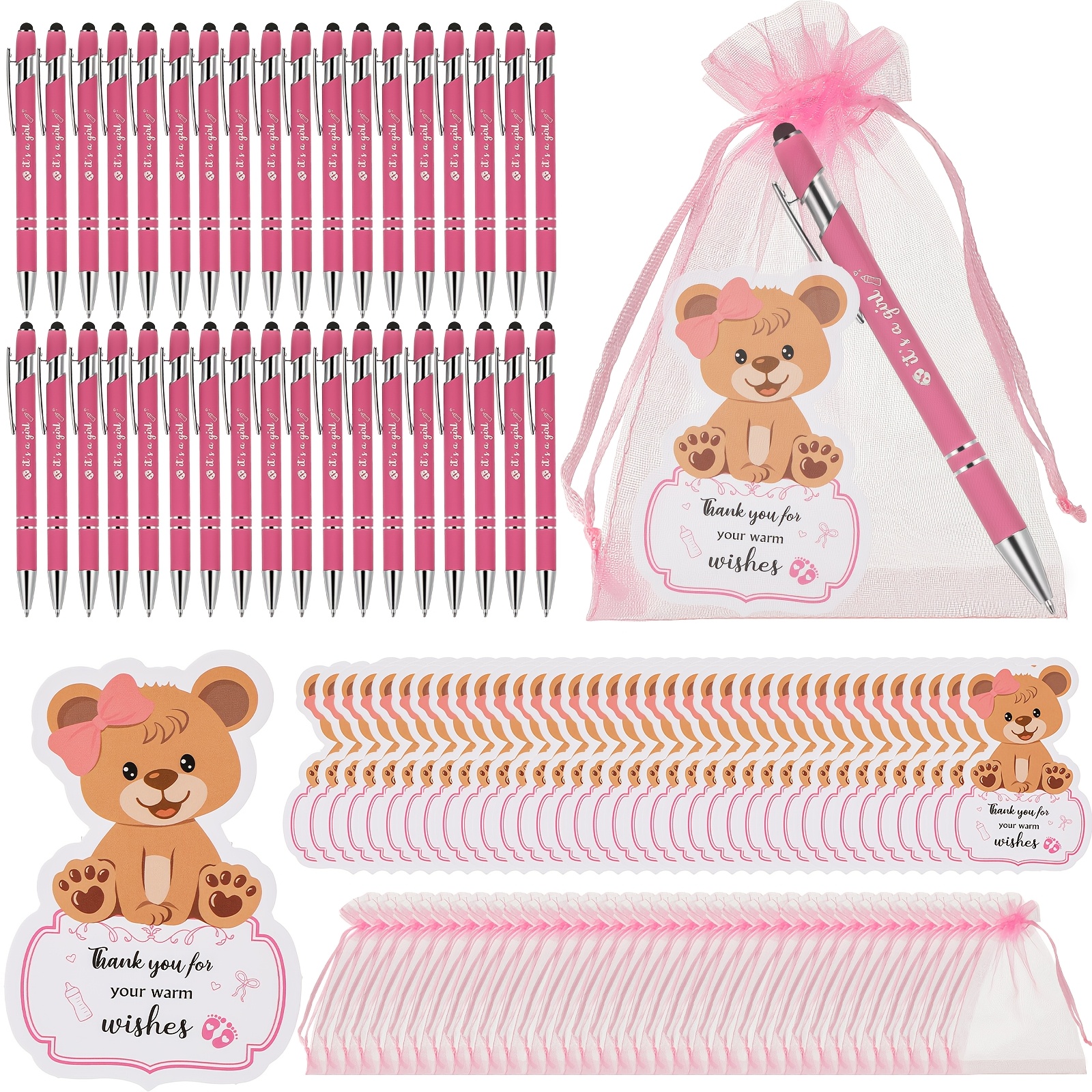 

108pcs Baby Shower Pens Set A Pen With Stylus Tip 2in 1 Ink Pens Boy Girl Baby Shower Gifts Card Organza Bags Baby Shower Party Favors For Guests Office Journaling