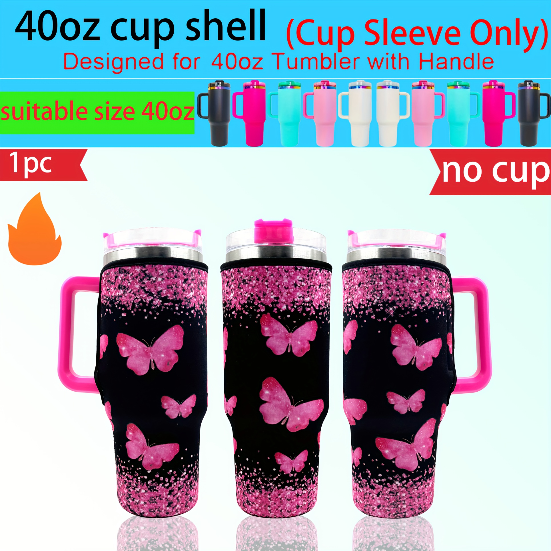 TEMU 1pc Neoprene Insulated Cup Sleeve, Universal Fit, Print, Shockproof Protective Cover For 40oz Tumblers With Handle, For Hot And Cold Beverages