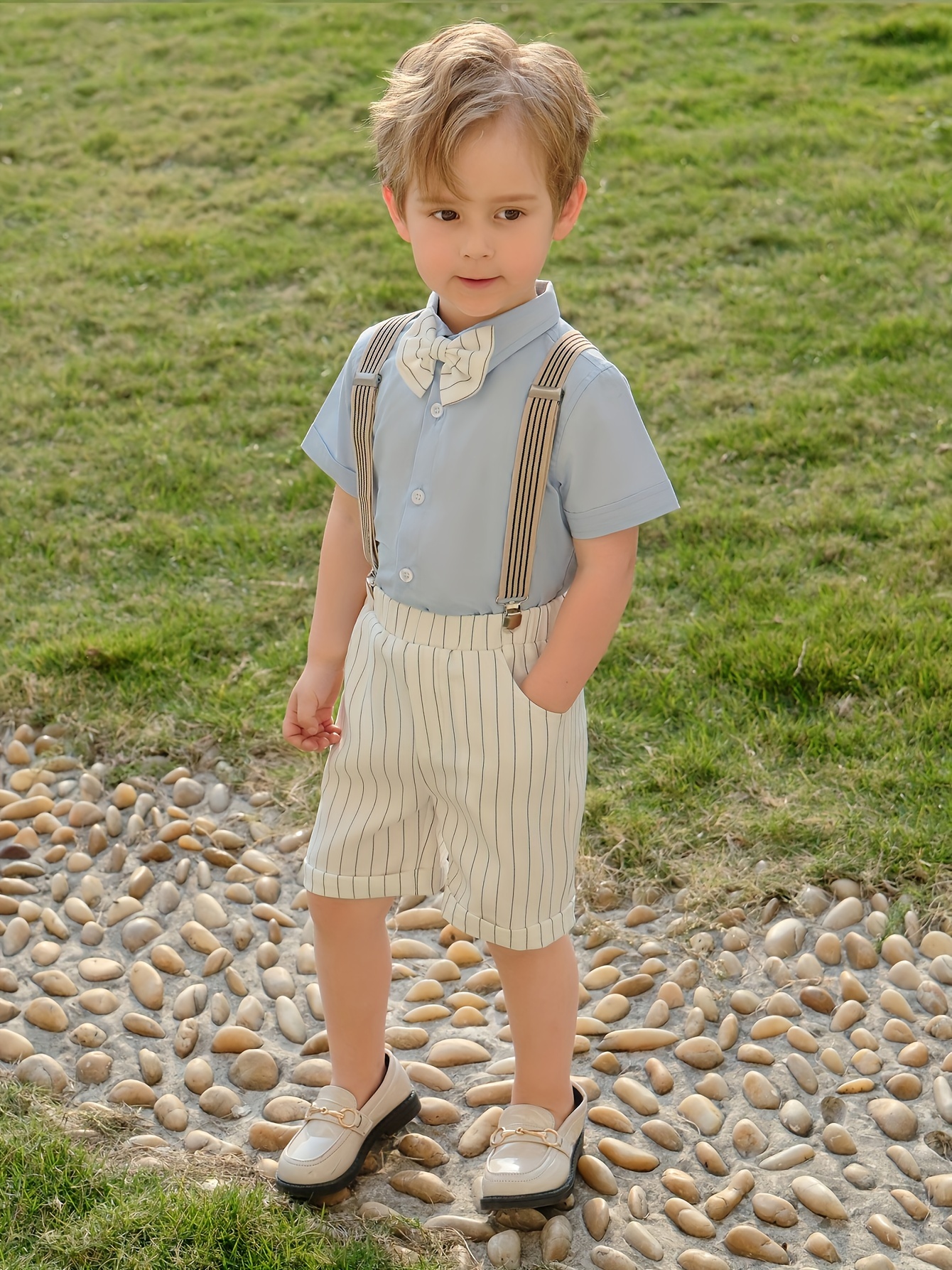 childrens summer new british striped suspender Temu Mexico