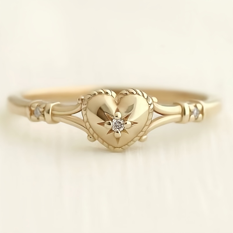 

1 Spring New Women', Sweet And Compact Heart-shaped Design Ring, Set With Synthetic Zirconia Jewelry, Gift