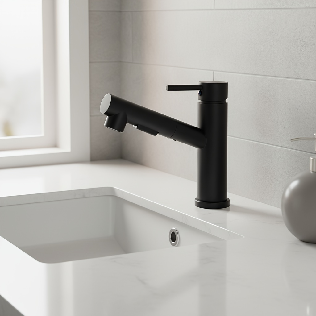 Kitchen , Pull-out Sink Mixer Tap With 2-jet Sprayer, Black Stainless Steel, For Window Sill