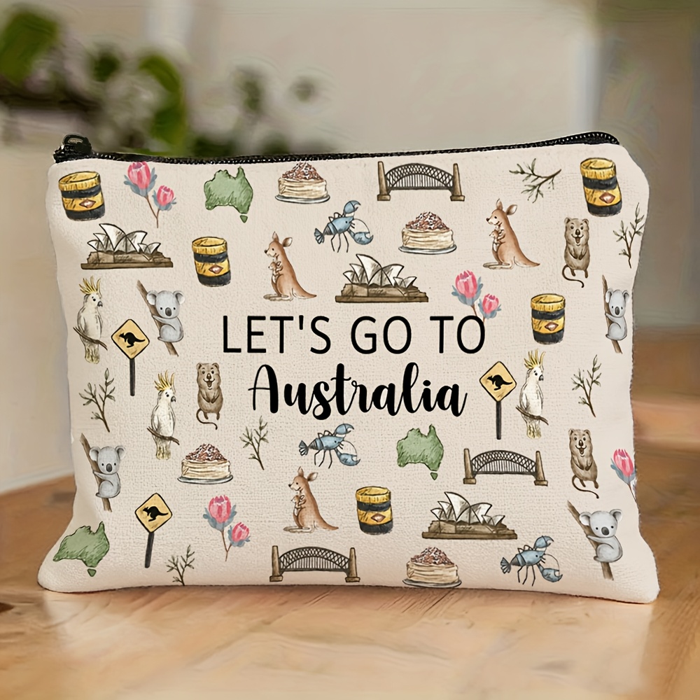 TEMU 1 Australian-themed Makeup Bag, Multi-functional Zipper Makeup Pouch, Perfect Travel Toiletry Bag And Wallet - Ideal Gift For Women, , Sisters,