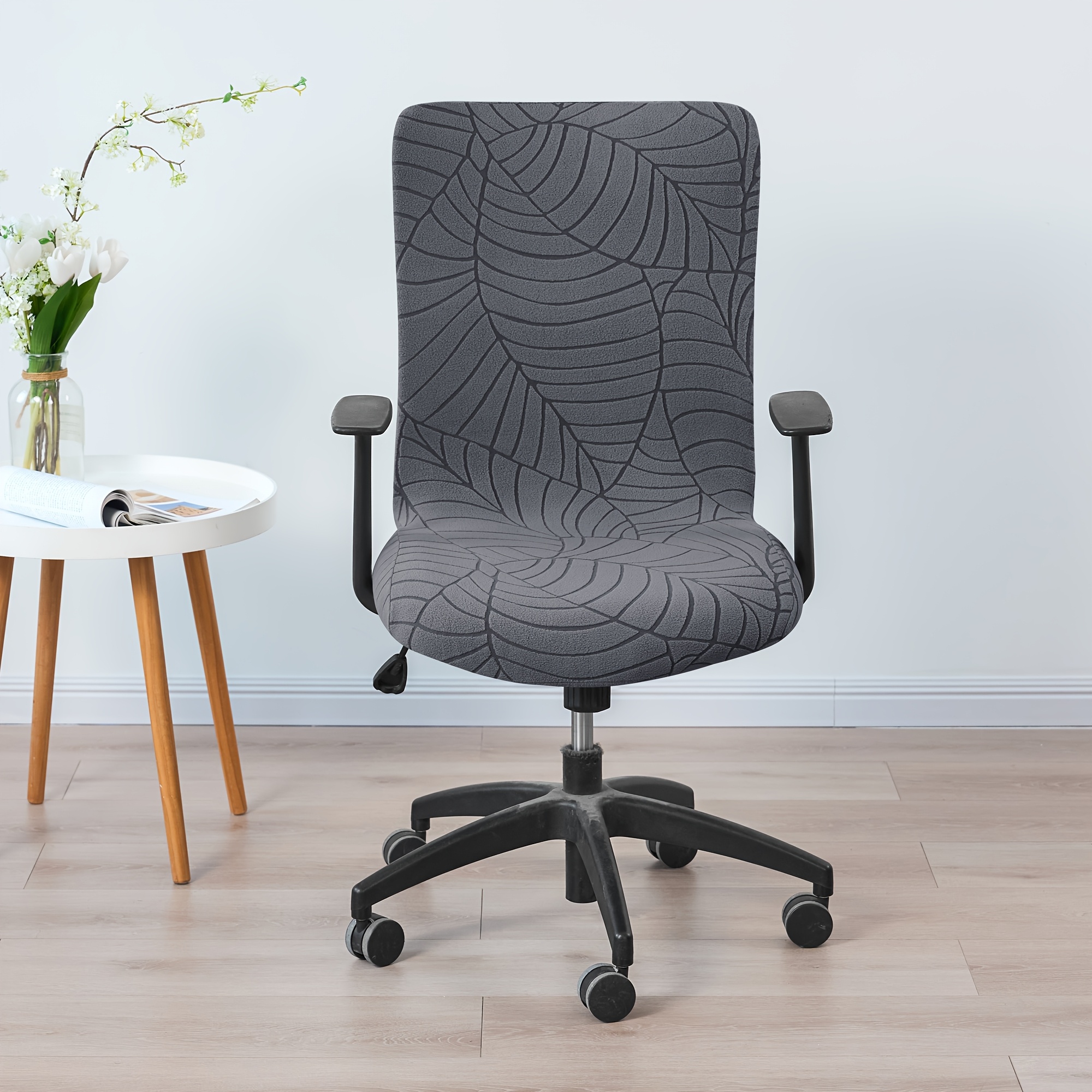 TEMU 1pc Leaf Jacquard Fleece Office Chair Cover, -one Office Chair Protector (not Applicable For Armrest Style Chairs)