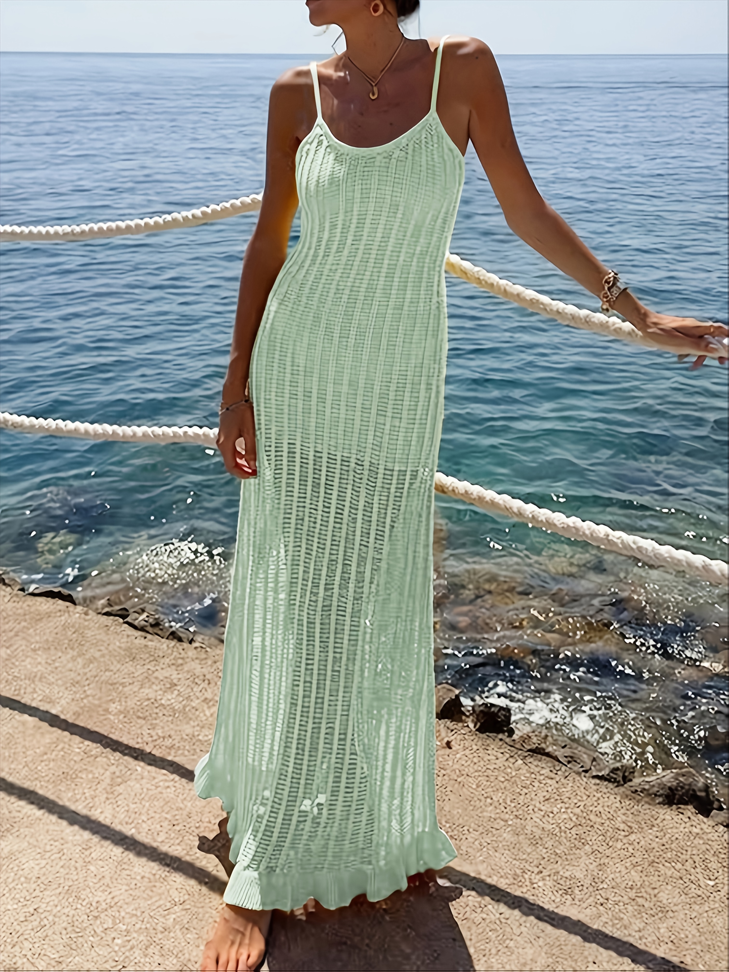 womens lightweight stretchy beach cover dress semi sheer Temu