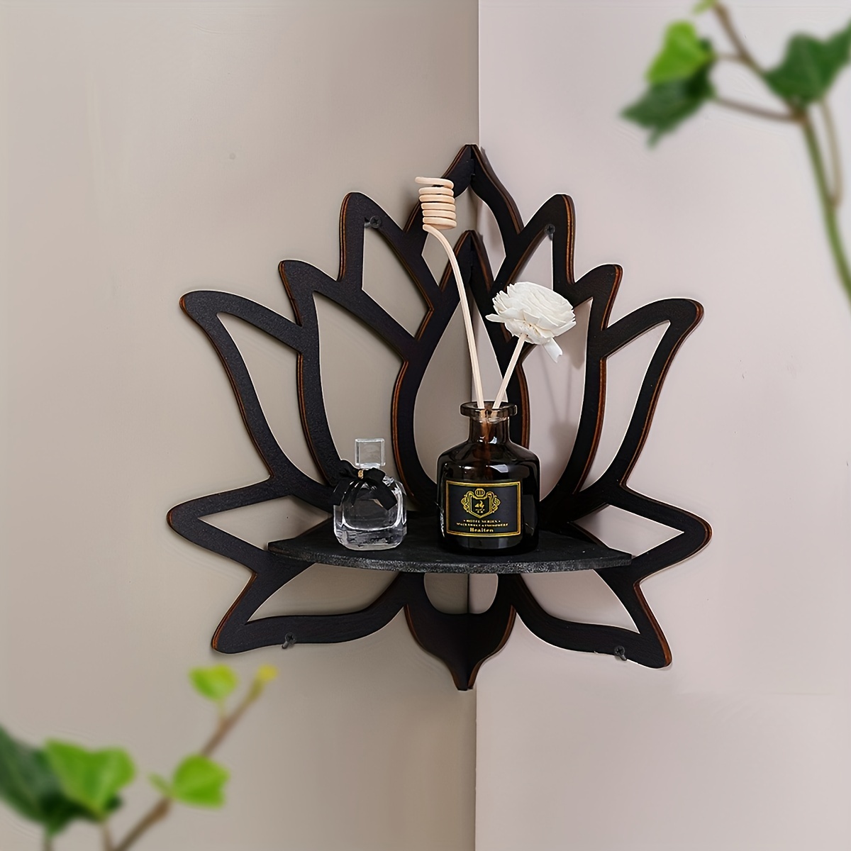 TEMU Lotus Shaped Wall Sconce, 1pc Creative Simple Wooden Hanging Decor, Black Lotus Wall Display Rack, Home Kitchen Decor, Wall Decor, , Universal Use, Artificial Wood, No Feather, No Power Required