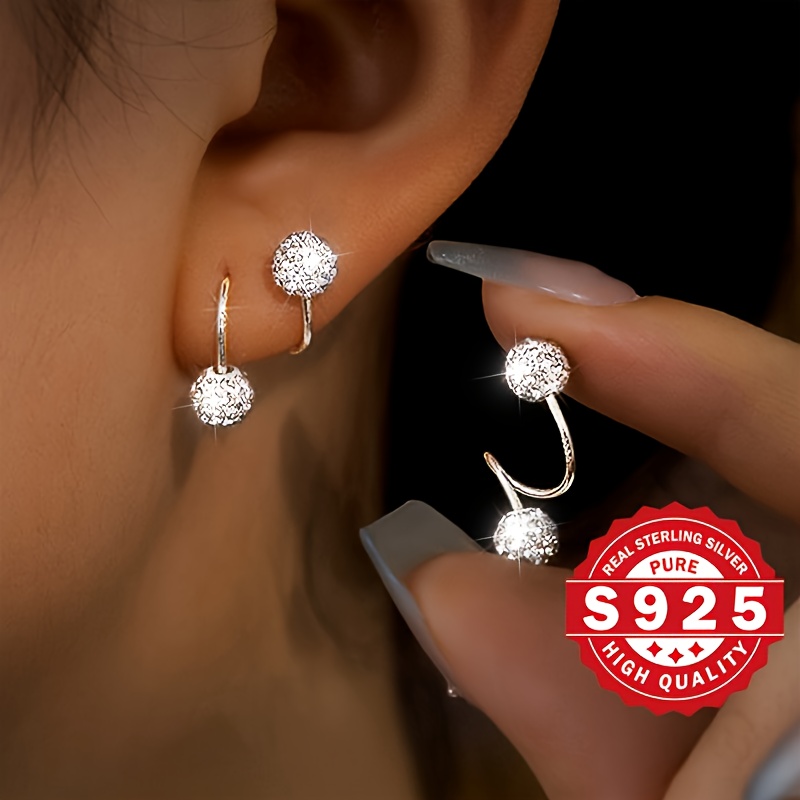 E-shop Ein Paar -Ohrringe für Damen, Silber Spiral-Stecker, hypoallergen, böhmischer Luxus mit ultrahellem Glanz, mit schraubbaren S-förmigen Steckern