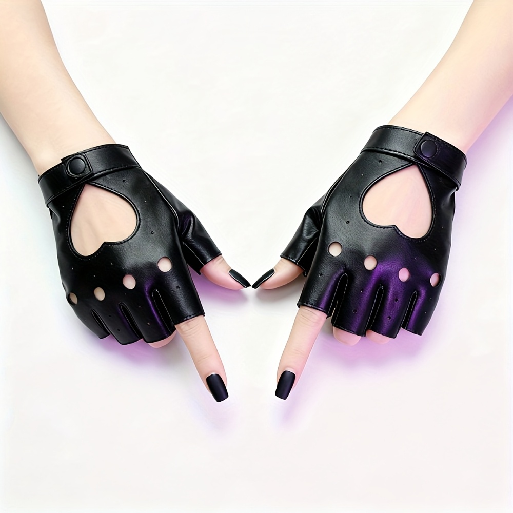 TEMU 1 Stück Schwarze Halbfingerhandschuhe mit Rundschnalle, einfach zu tragen, nicht dehnbar, geeignet für Radfahren, Performance und Rollenspiele