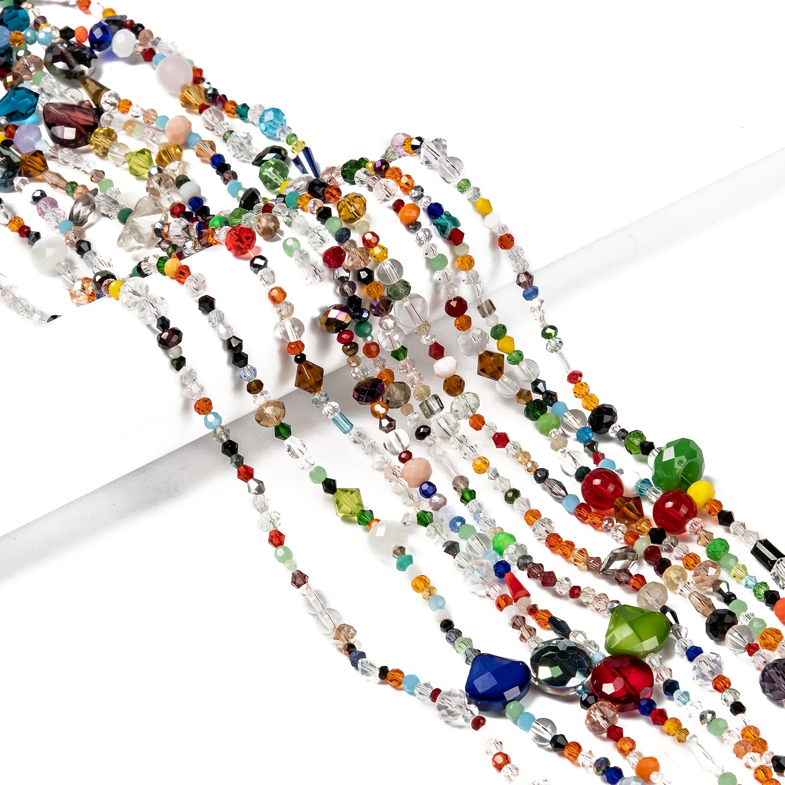 Image of 10 Strands Of Assorted Glass Beads, Approximately 85~100 Beads Per Strand. Suitable For Making, Such As Bracelets, Necklaces, And Earrings