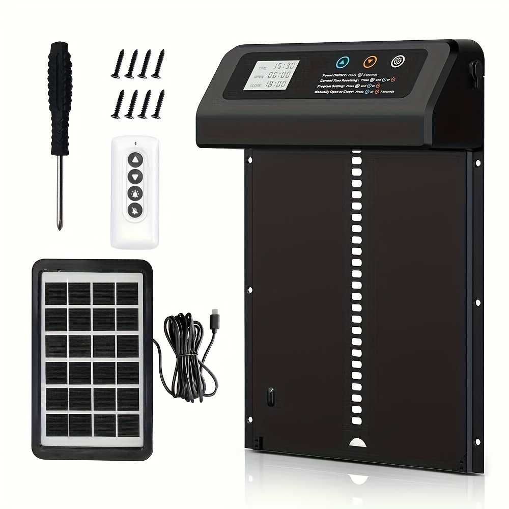 TEMU Solar Powered Chicken Coop Door, Automatic Chicken Door Solar Powered & Usb Charging, Auto Chicken Door 4 With Timer&light Sensor,