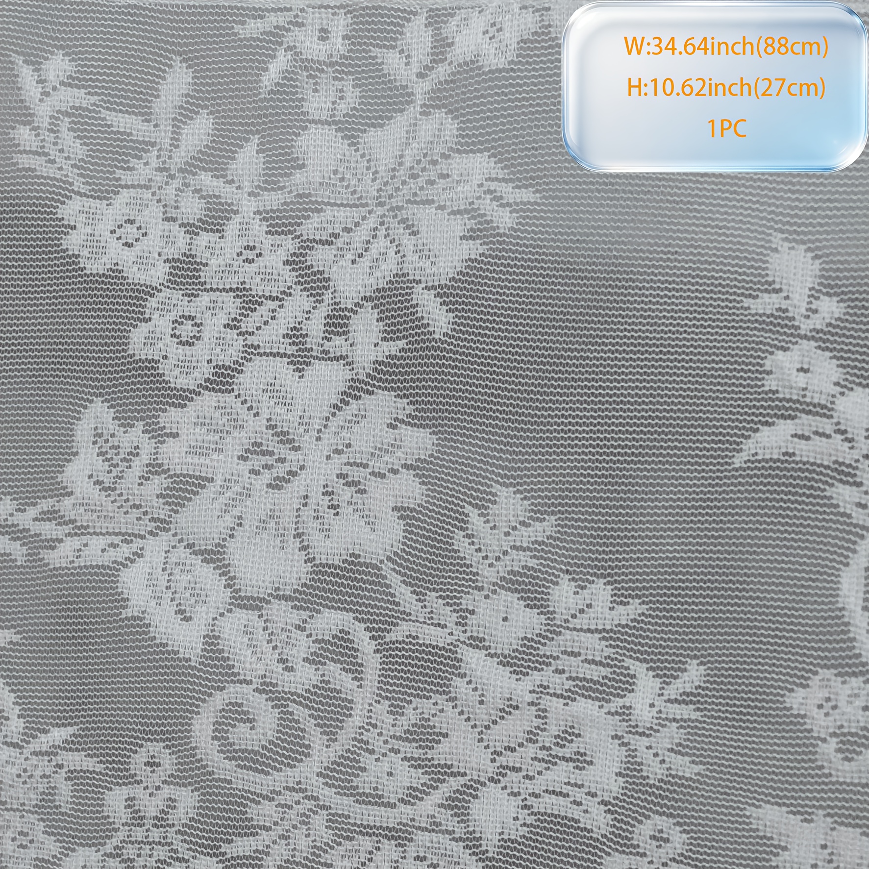 TEMU 1pc Modern White Floral Lace Window Valance Curtain - Semi-sheer Rod Pocket Short Panel With Transparent Mesh Topper, Suitable For Kitchen
