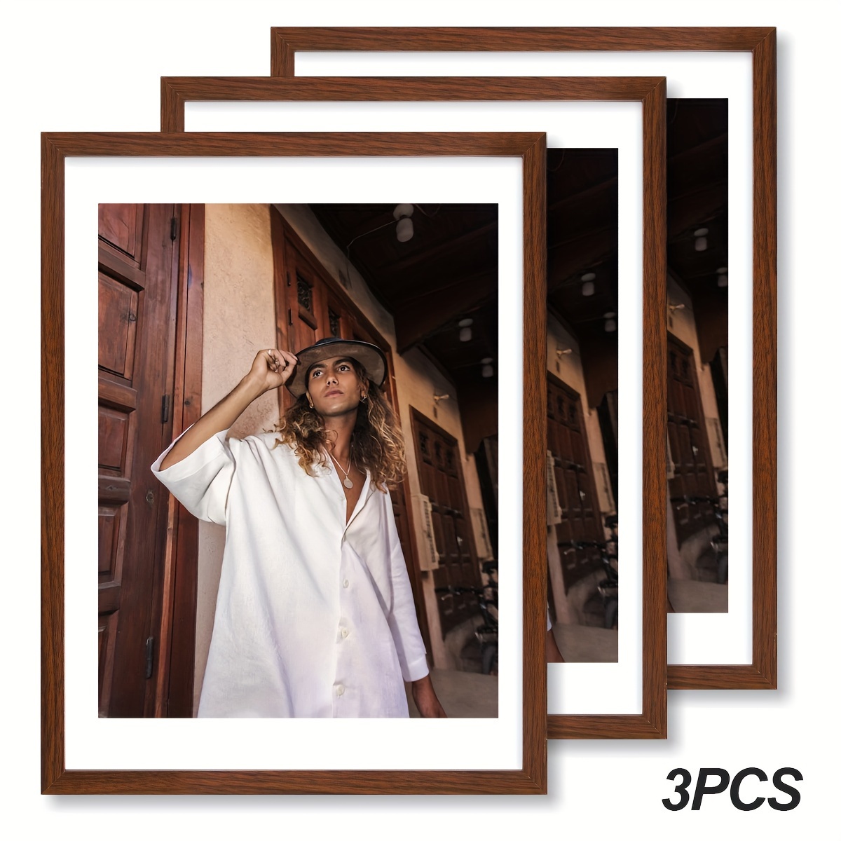 Image of 3pcs/set Walnut Easy Style 12x16in Interior Wall Decoration Poster Frame, Used As A Christmas And Thanksgiving Gift For Or Family, Horizontally And Without Photo Paper