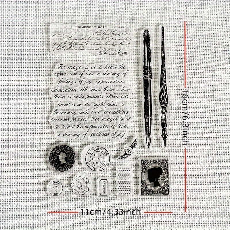 Image of 1pc Vintage Transparent Stamp, Stamp For Books, Pens, Stamps, Background Transparent Stamp For Card Making, Diy Scrapbooking, Photo