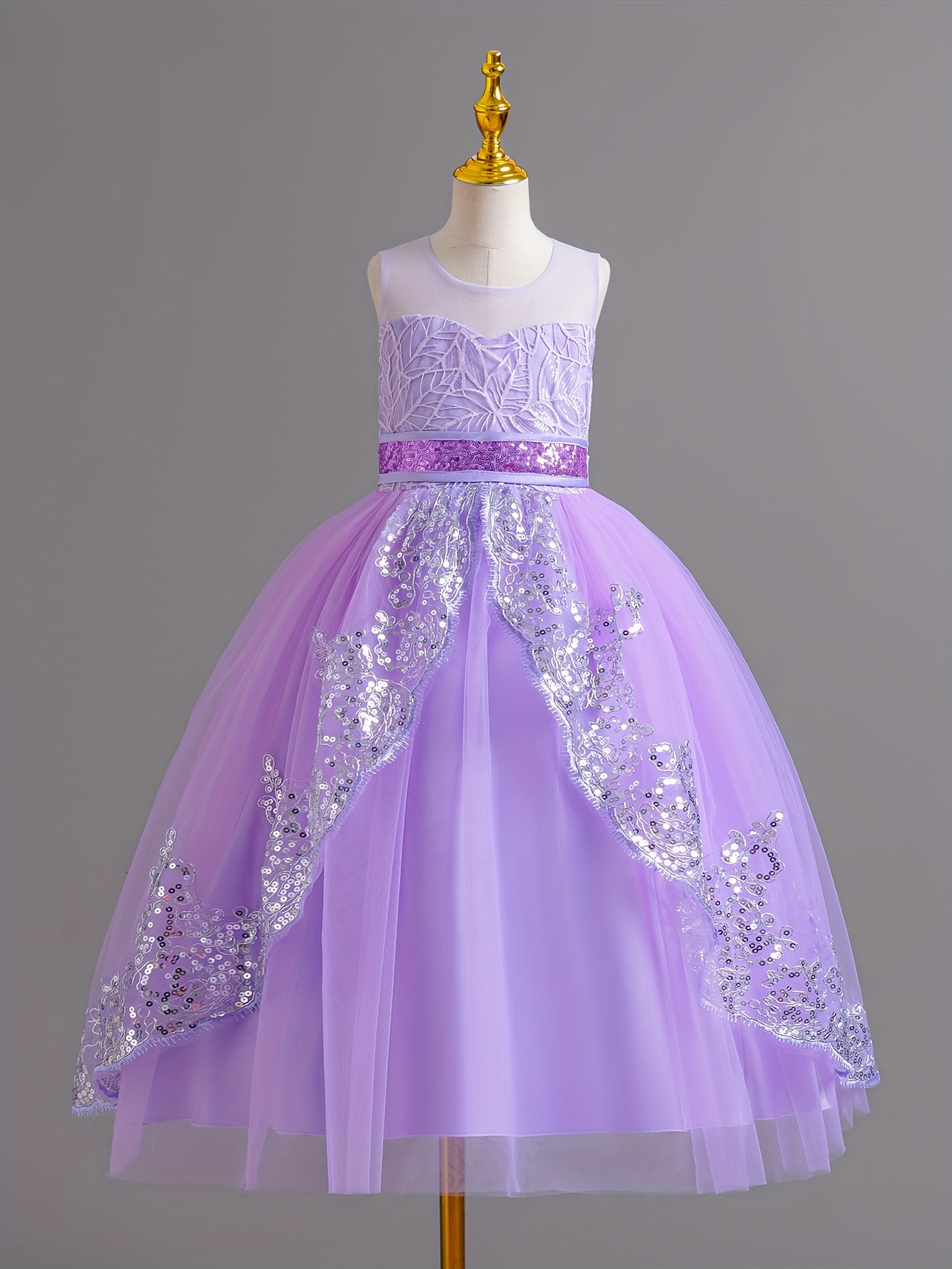 Princess Dress Evening Gown, Sequined Embellishment Sleeveless Dress, Mesh Long Dress Performance Host Tulle Dress Princess Skirt