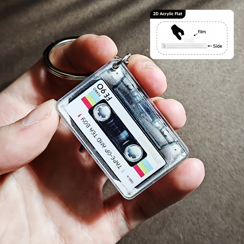 TEMU 2d Flat Retro 80s Cassette Key Chain - Nostalgic Music Player Pendant With , Suitable For Backpacks, Wallets, And Keys - Made Of Durable Acrylic