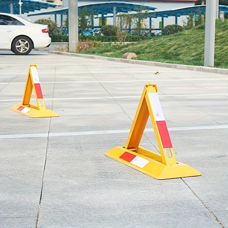 trgovski metalni stoper za кола - жолта боја, дизајн којашто заштитува од неавторизирано паркирање, лесен за инсталација, идеален за домашна и комерцијална употреба, решенија за заштита на простор|модерна естетика|издржлив конструкција, паркинг спајс сејвер детали 3