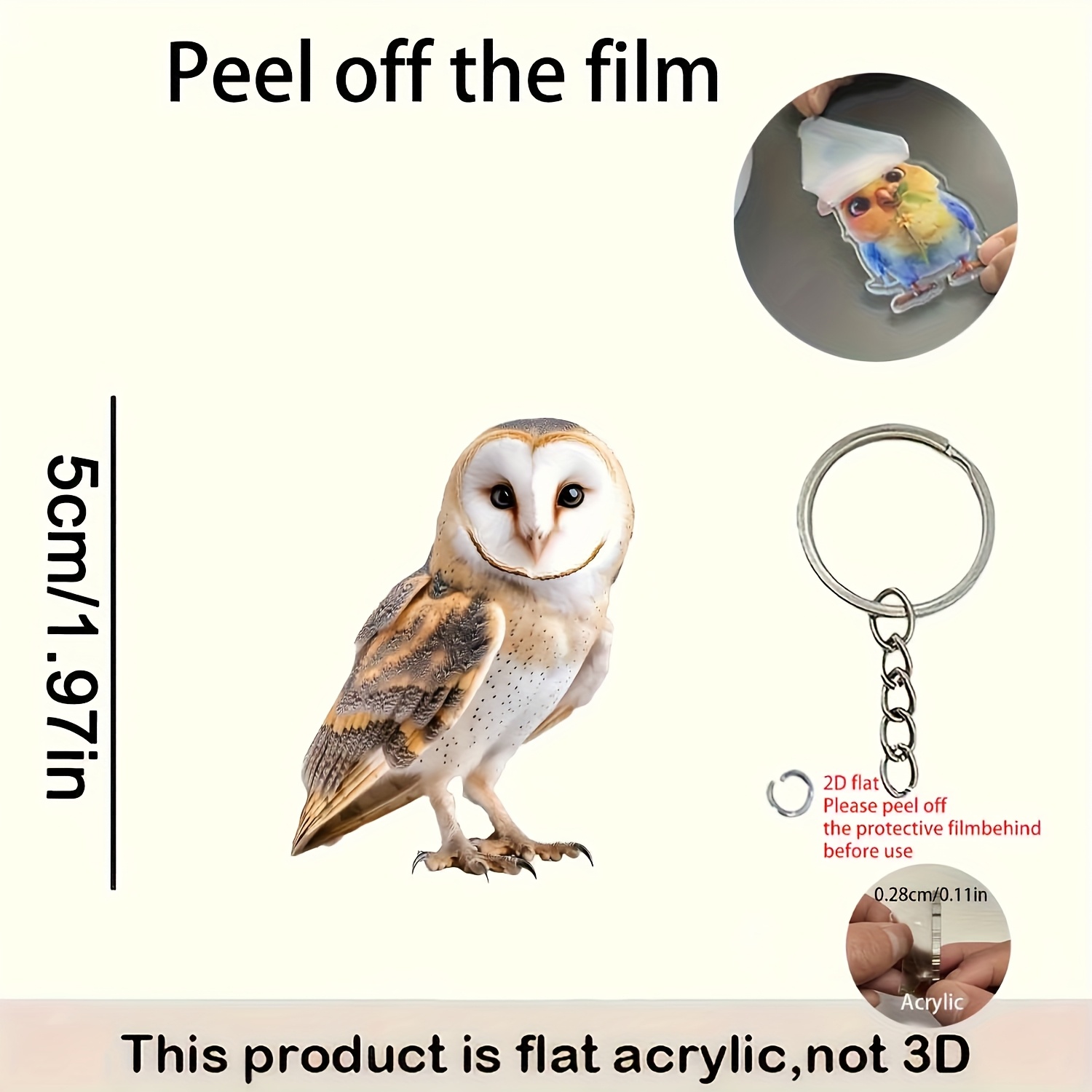 2d Flat, 2d Acrylic Keychain (owl), Keychain - Acrylic Ornament, Easter Design Creative Hanging Decoration, A Gift For Who , Suitable For Home And Holiday Decoration, Perfect Birthday And Party Gift