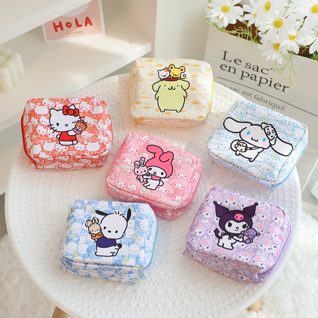 

New Hello Kitty & Family Cartoon Sanitary Napkin Storage Bag, Small And Lightweight Storage Bag For Small Items, Kuromi, Melody, Pom Pom , Cinnamoroll, Cute Cartoon Patterns, Storage Bag