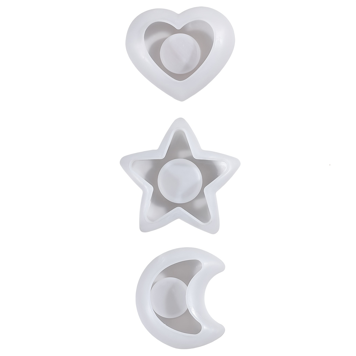 Set Of 3 Silicone Molds , Moon, And Heart Shapes, Designed For Crafting Candles, Projects, And Festive Decor