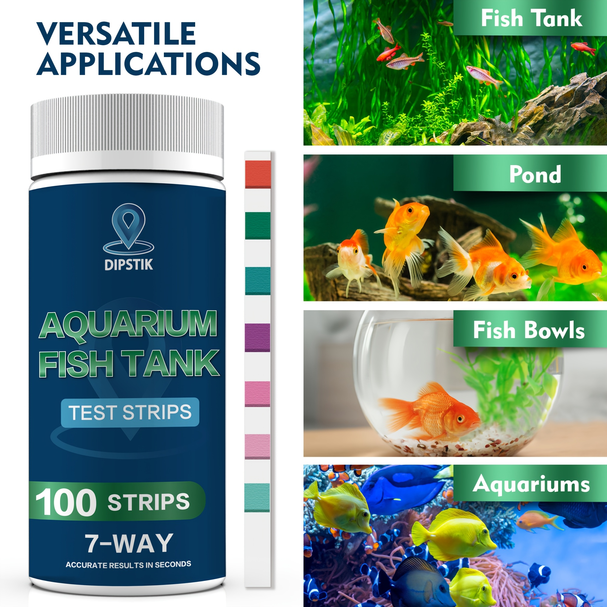Image of 100pcs Aquarium Test Strips, 7-way Aquarium Test Kit For Freshwater Saltwater, Quick And Accurate Fish Tank Pond Test Strips, Test Nitrate, Nitrite, , Hardness, Alkalinity, , Ph