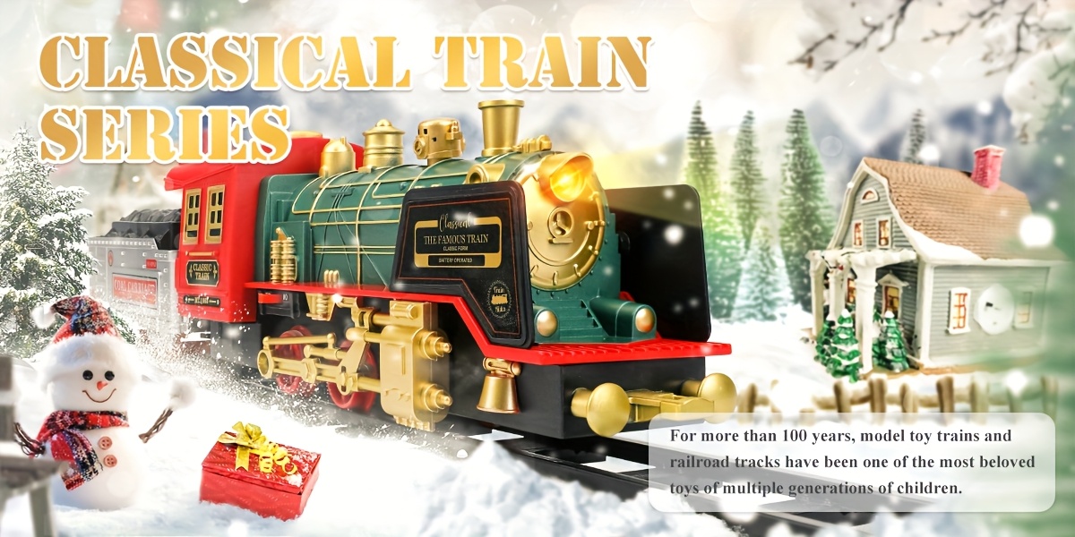 Multi-Item Party Favor Pakcs Christmas Electric Train Set with Steam, Sound And Light, Remote Control Train Toys with Locomotive Engine, Cargo Cars Tracks, Rechargeable Party Toy Train for Kids Boys 3+ Year Old