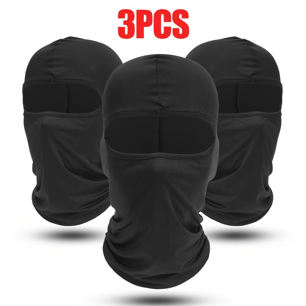 

3pcs Black Balaclava Ski Mask, Unisex Uv Protection Full Face Cover, Summer Breathable Neck Beanies Cap, For Women Men, Outdoor Motorcycle Helmet Liner