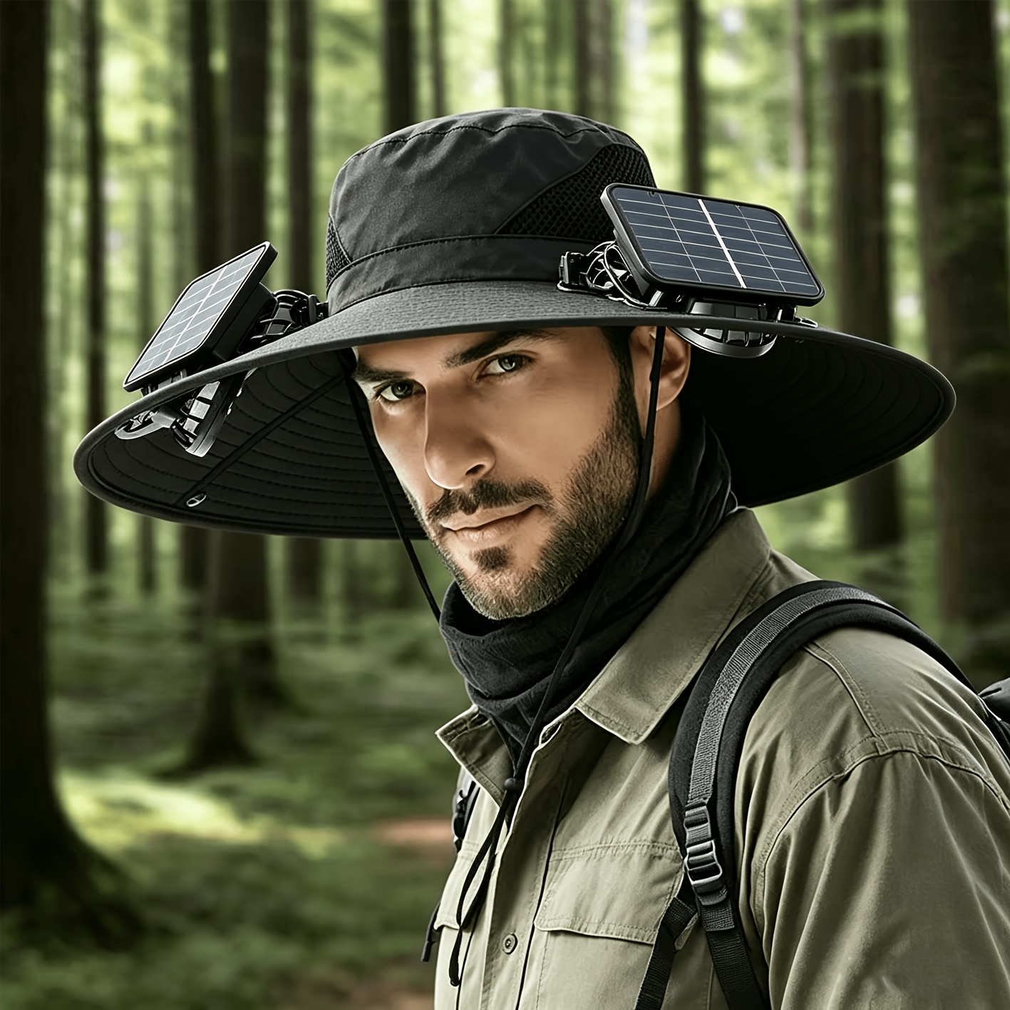 TEMU Chapeau d'été portable parasol avec ventilateur, chapeau à ventilateur solaire, frais et respirant avec une autonomie de batterie . Protection