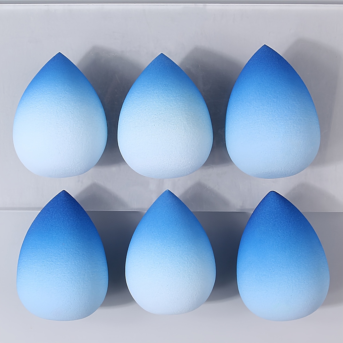 6pcs Gradient Blue Teardrop Makeup Sponges, Beauty Blenders, High-quality Makeup Sponges For Wet And Dry Use, Effortlessly Create A Flawless Base Makeup