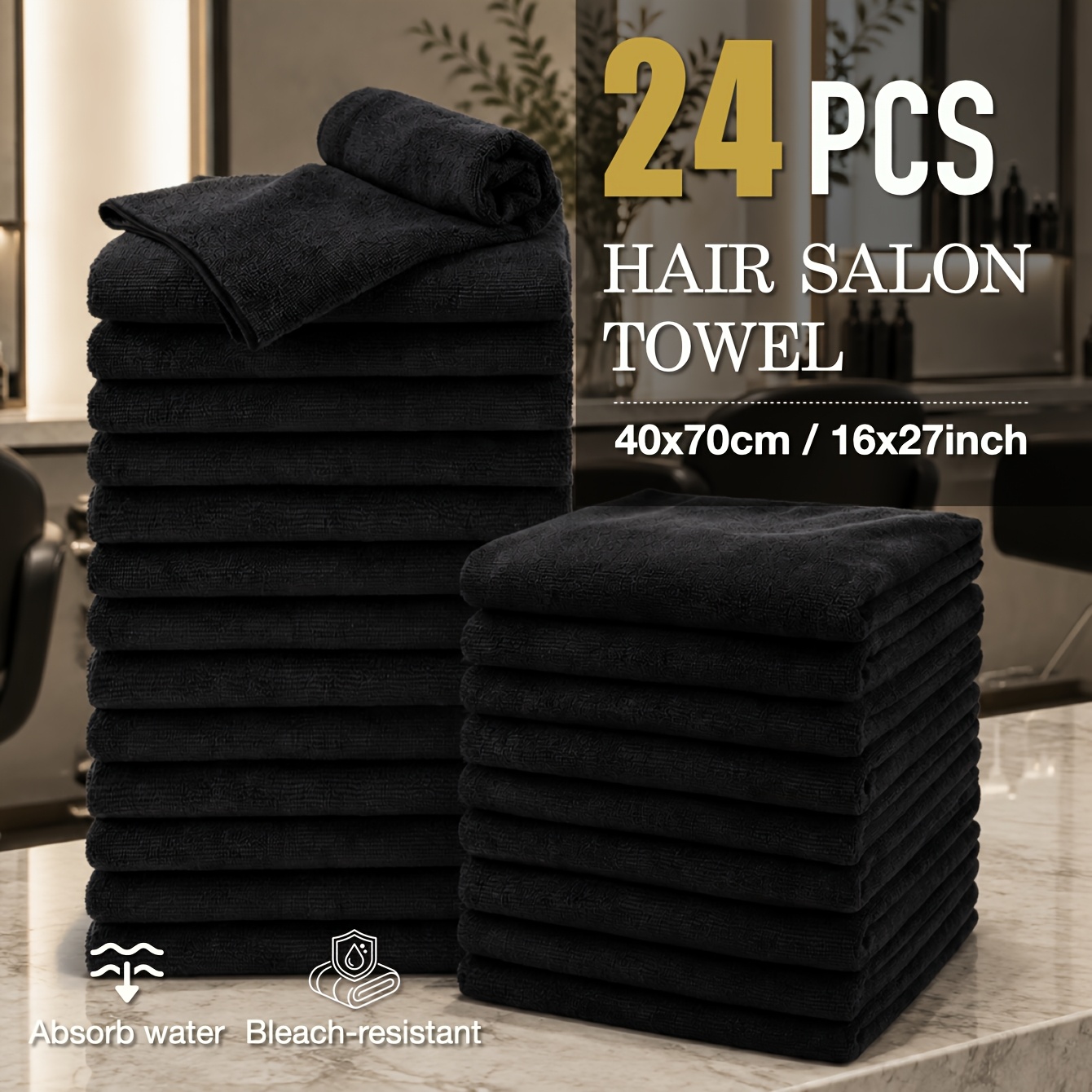 TEMU Lot de 24 serviettes de professionnelles à séchage rapide, 16x27 pouces, microfibre épaissie, douces, protectrices des cheveux, -frisottis, très