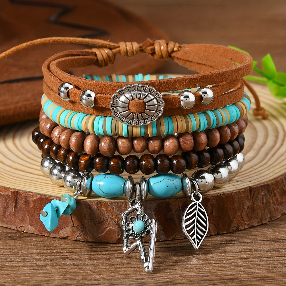 Image of 5pcs Wood Bead Bracelet - Korean Beads Suitable For , Daily Wear,, Holiday Gifts