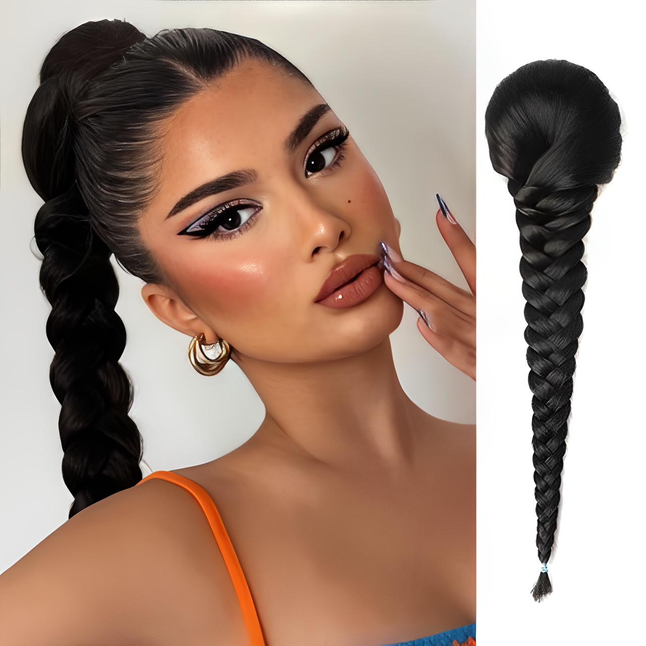 1pc elegant curly wave tail ponytail extension 16 inch fishbone braided clip in hair for women synthetic wavy ponytail with drawstring unisex adult   christmas new year gift details 0