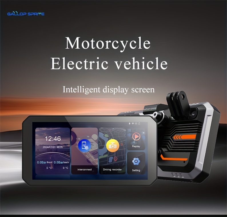Gallop Sprite 6-inch Motorcycle Dash Cam, GPSD Navigator with Split-Screen Display, Upgraded Anti-Shake and Shockproof Handlebar Mount, Dual 1080P Front and Rear Cameras + 64GB Card, Loop Recording, Wireless Bluetooth CarPlay & Android Auto Screen