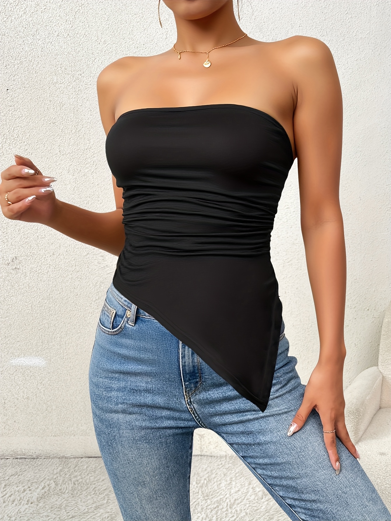 top elegante asimétrico sin tirantes mujer camisa corta Temu Ecuador